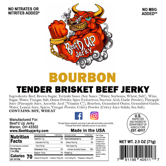 Bourbon Tender Brisket Beef Jerky 2.5oz