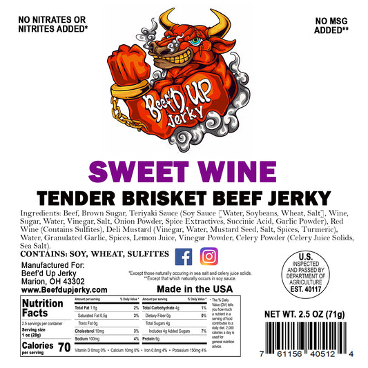 Sweet Wine Tender Brisket Beef Jerky 2.5oz