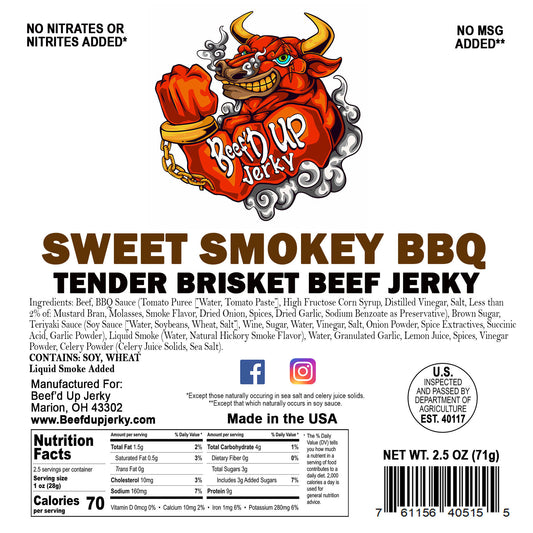 Sweet Smokey BBQ Tender Brisket Beef Jerky 2.5oz