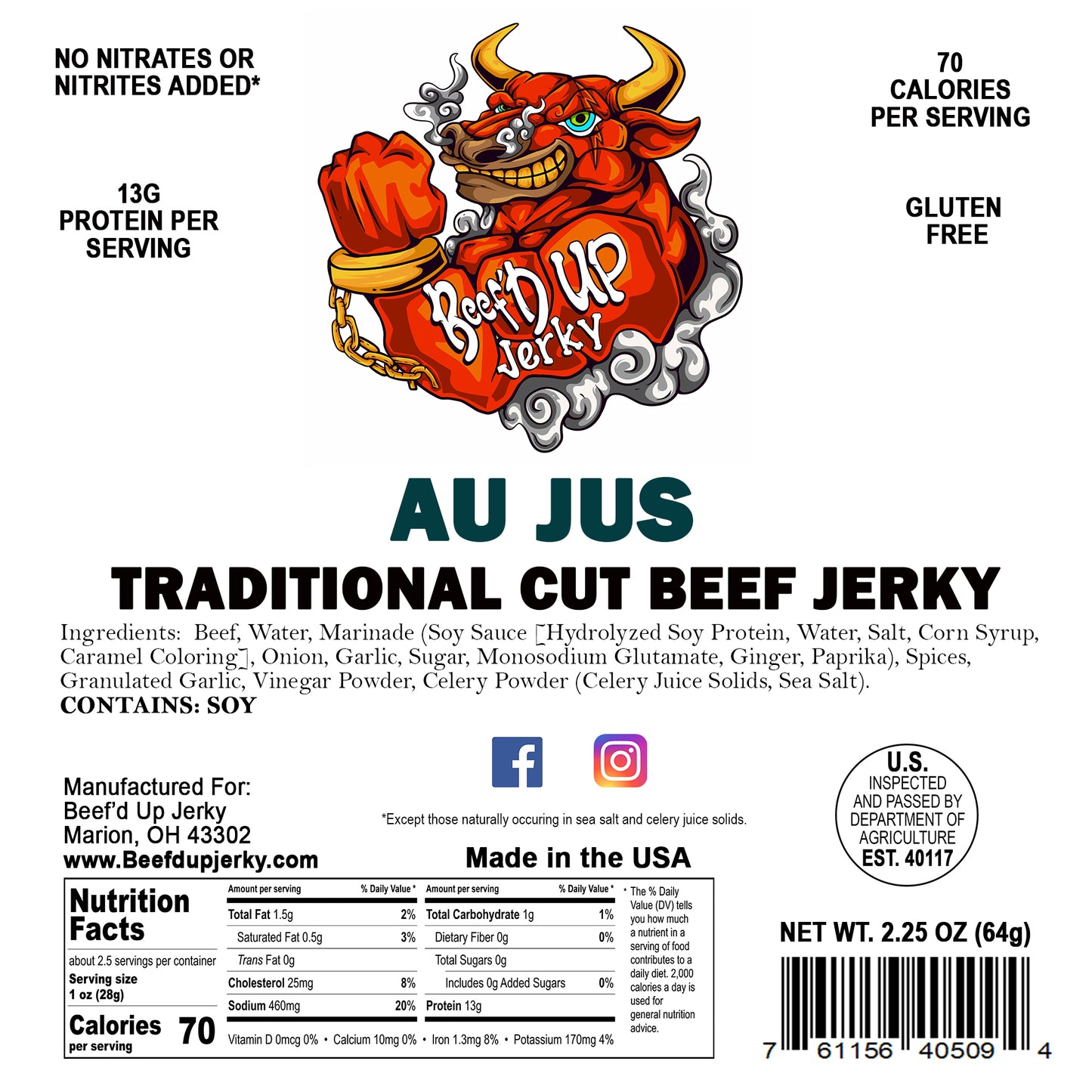 Au Jus Traditional Cut Beef Jerky 2.25oz