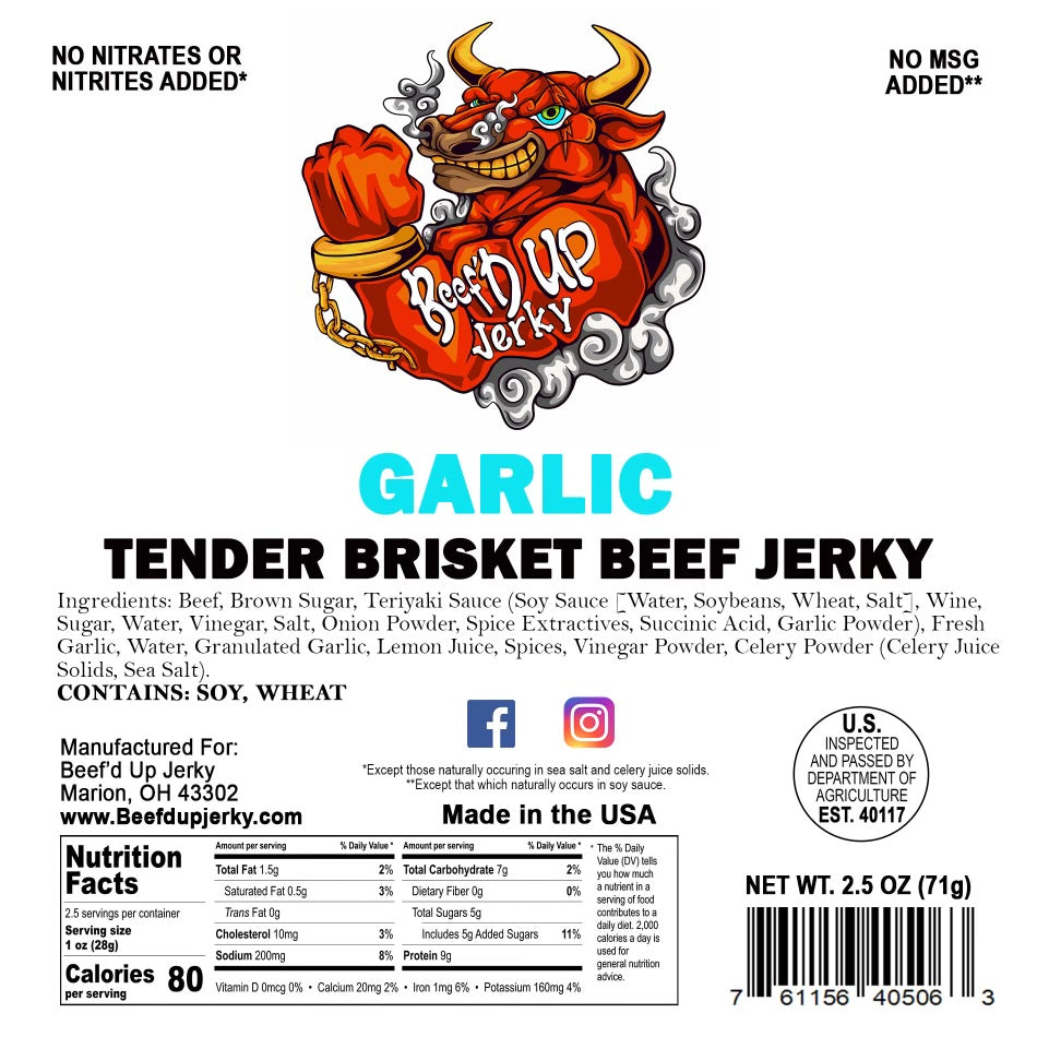 Garlic Tender Brisket Beef Jerky 2.5oz