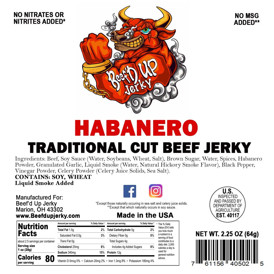 Habanero Traditional Cut Beef Jerky 2.25oz