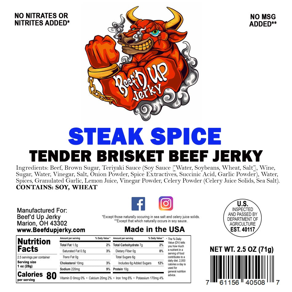 Steak Spice Tender Brisket Beef Jerky 2.5oz